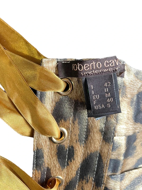 Roberto Cavalli Satin Leopard Print Corset - M