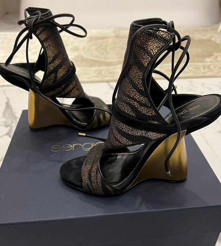 Sergio Rossi Runway Stingray Wedge Heels Brand New - 37/37.5