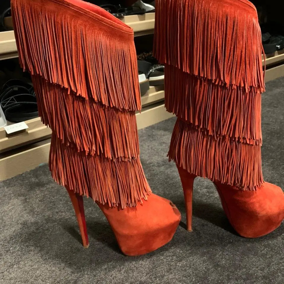 Christian Louboutin Tina Highness Fringe Boots - 37.5/38