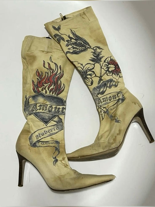 Roberto Cavalli Tattoo Boots- 39/39.5