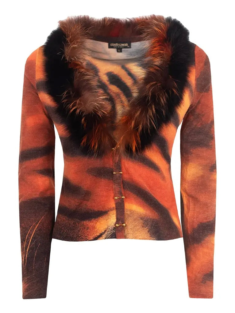 Roberto Cavalli F/W 2000 Tiger Fur Cardigan Top - S