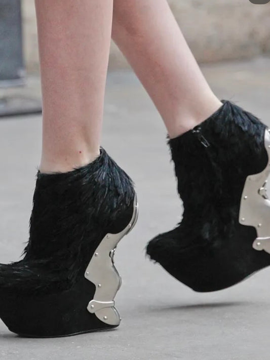 Alexander McQueen Pony Hair Metal Plate Boots - 38