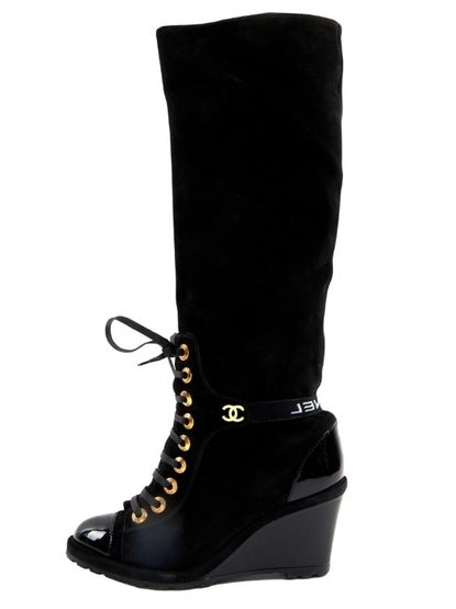 Chanel 2016 Suede Wedge Lace Up Boots - 39,40.5 + 41