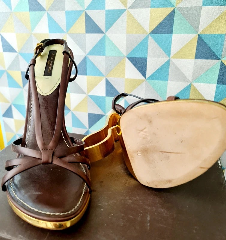 Louis Vuitton S/S 2007 Gold Wedge Heel Brand New - 40