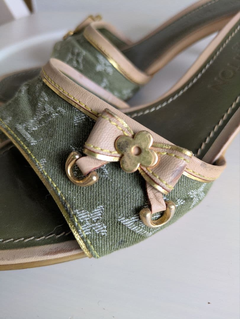 Louis Vuitton Khaki Denim Mules  - 37