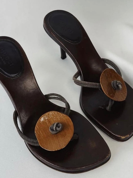 Gucci Wooden Thong Kitten Heels - 37.5