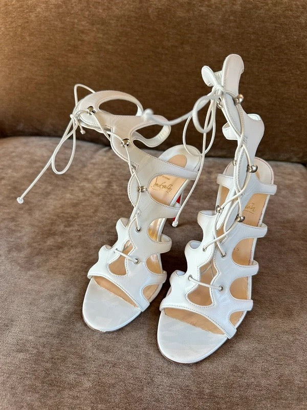 Christian Louboutin Amazoulo All White Gladiator Heels - 40