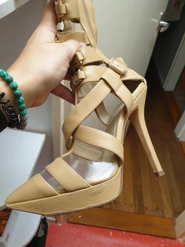 Versace T-Strap Below the Knee Gladiator Heels - 37.5 + 40
