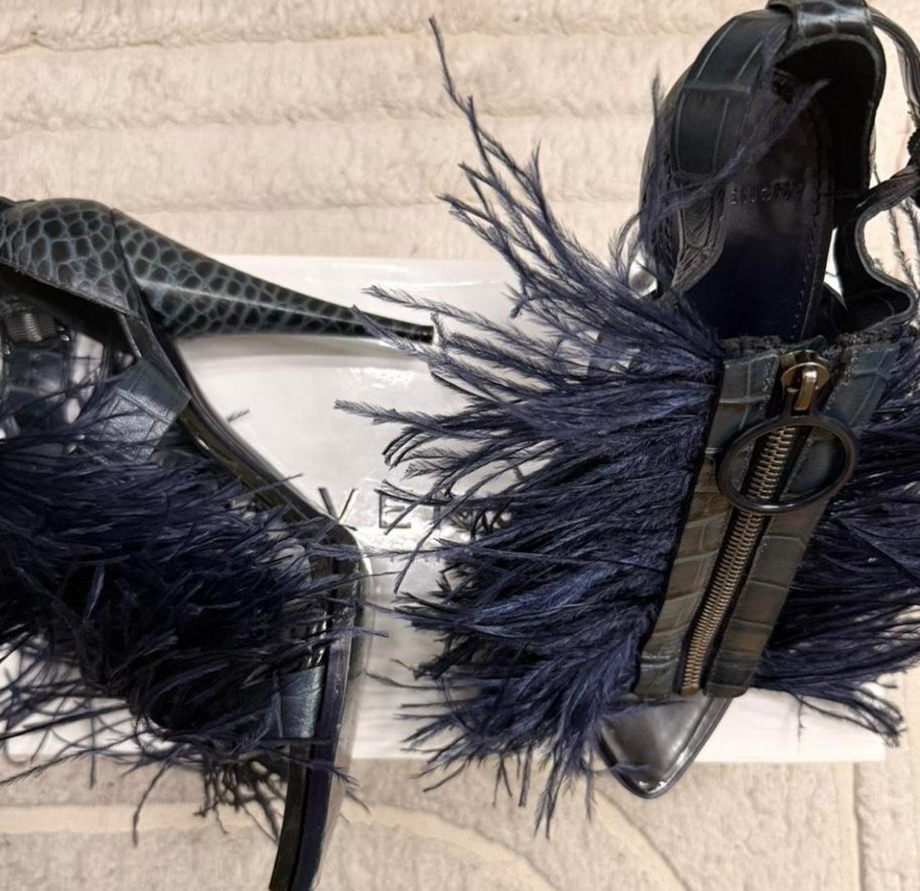 Givenchy by Riccardo Tisci Ostrich Feather Zip Heels with Croc Detailing Brand New - 40.5