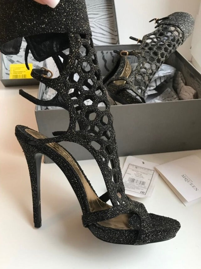 Alexander McQueen Glitter Gladiator Heels Brand New - 38.5
