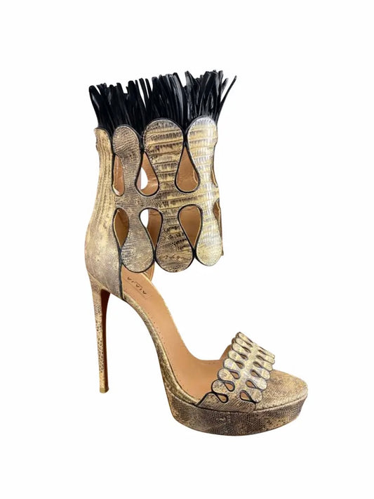 Alaia Lizard Skin Gladiator Heels - 38.5