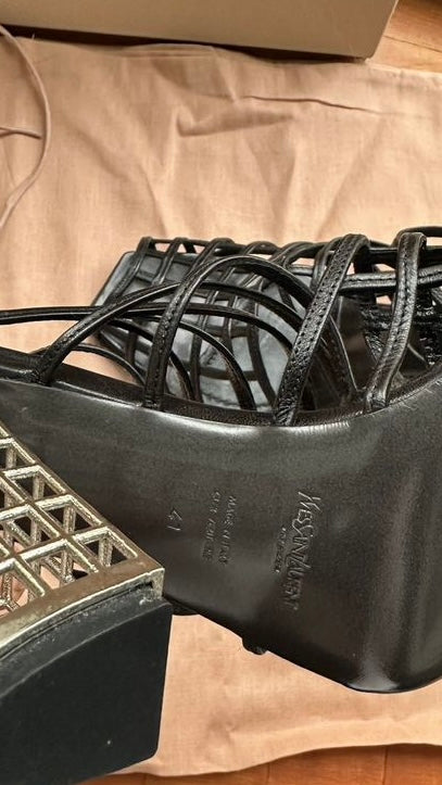 YSL Cage Heels Black with Silver Heel - 41
