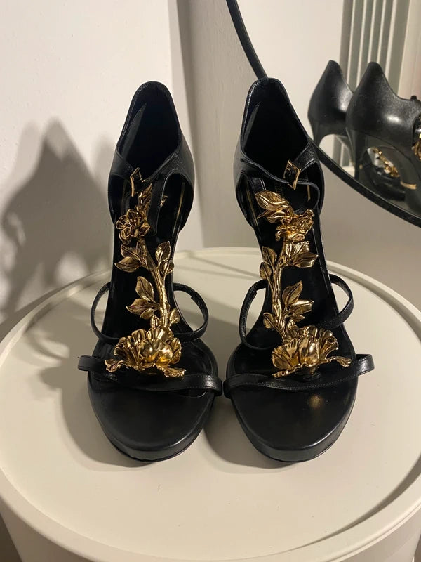 Roberto Cavalli 2015 Gold Leaf Heel Brand New - 38/38.5