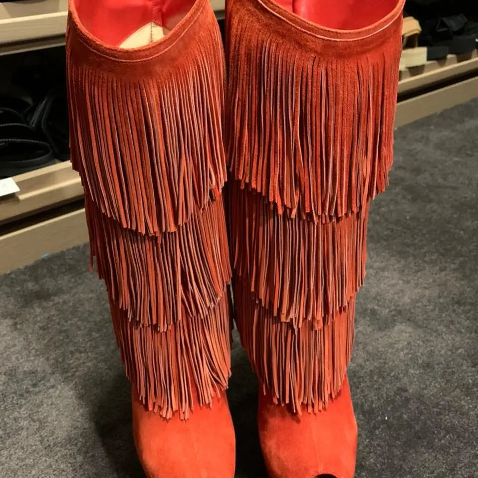 Christian Louboutin Tina Highness Fringe Boots - 37.5/38