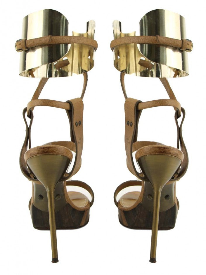 Lanvin Python Metal Anklet Cage Heel - 36