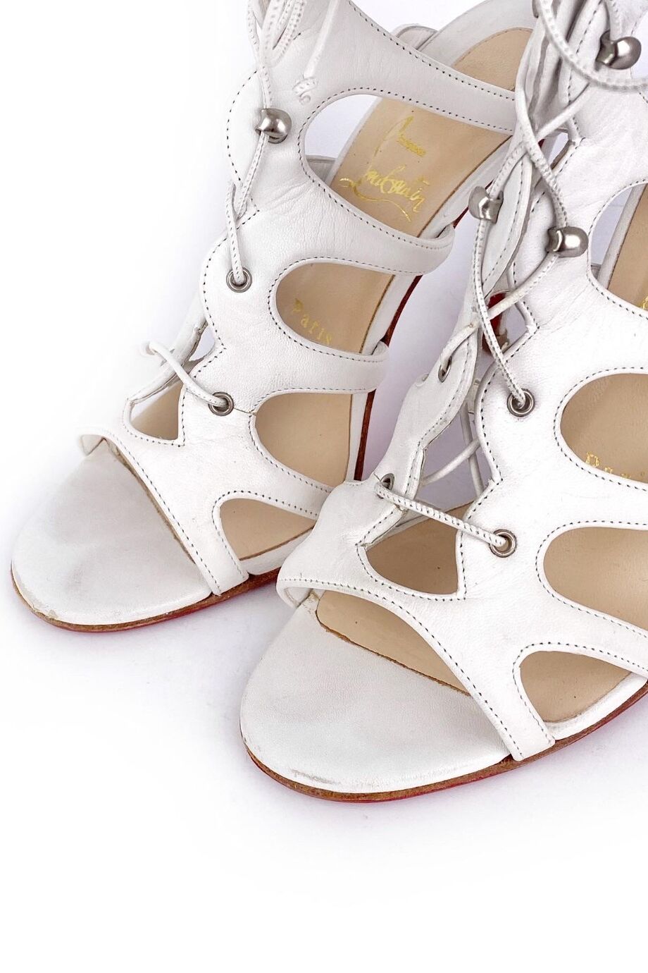 Christian Louboutin Amazoulo All White Gladiator Heels - 37.5