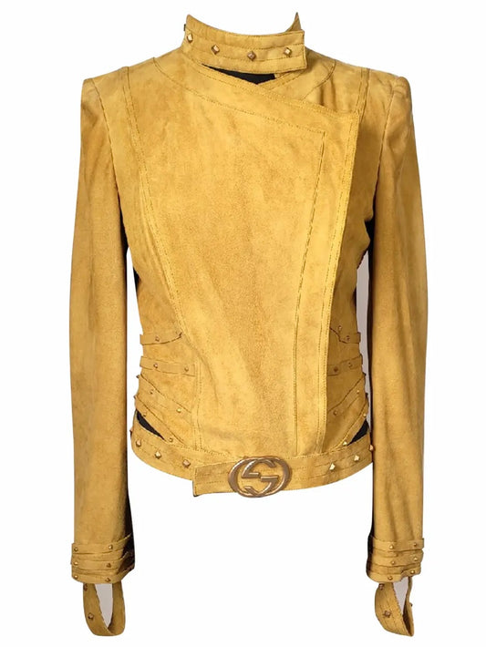 Gucci by Tom Ford Gold Suede Moto Jacket - S