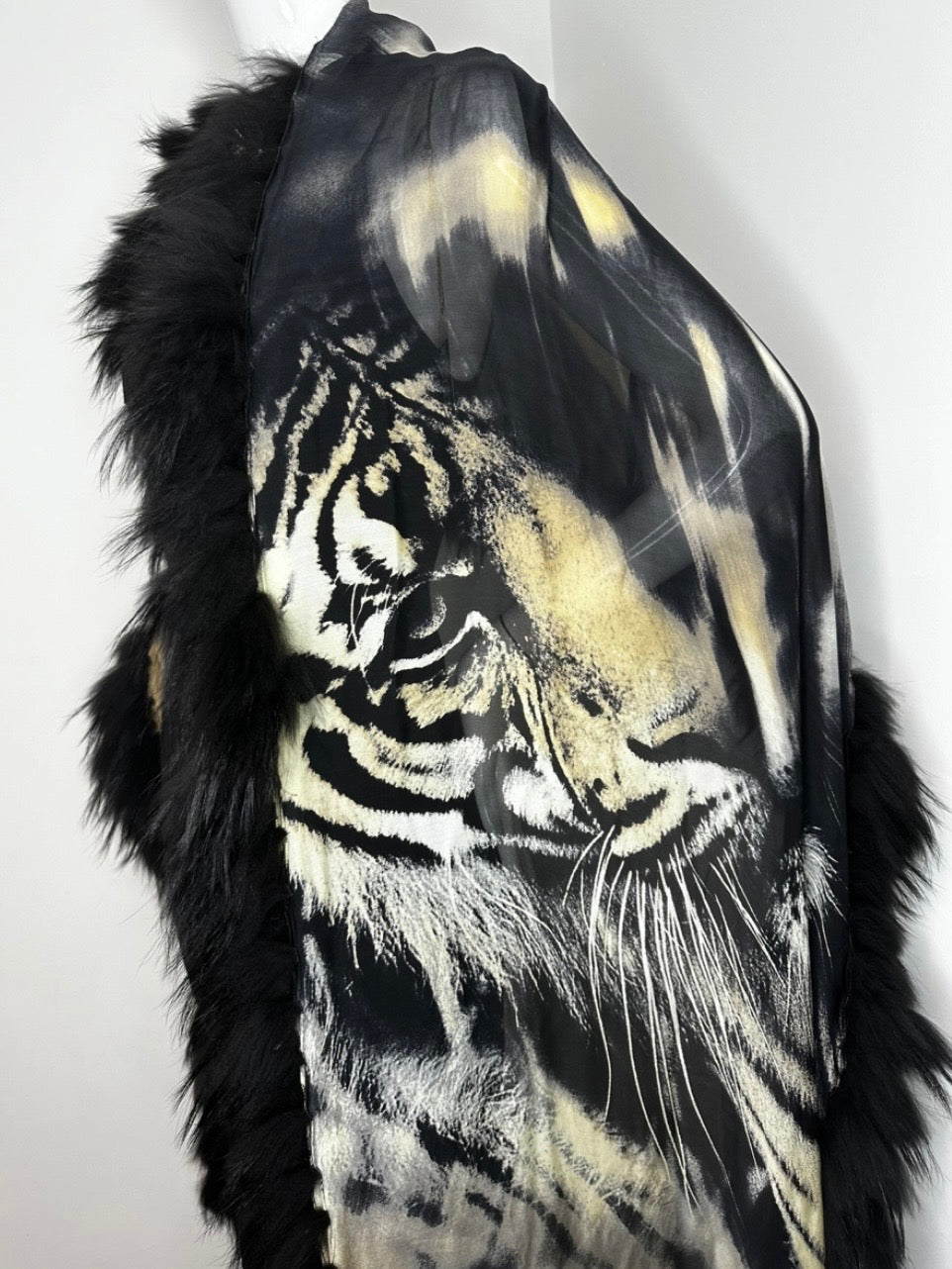 Roberto Cavalli 2000 Fox Fur Tiger Print Shawl
