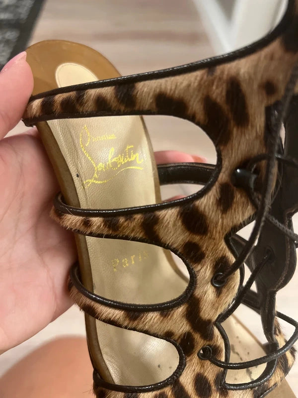 Christian Louboutin Amazoulo Pony Hair Gladiator Heels - 38