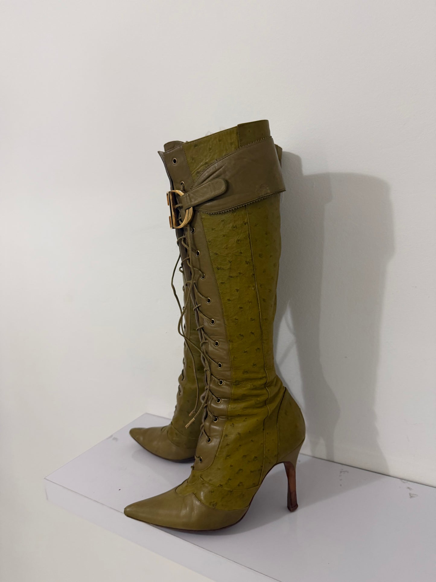 Dior Galliano Ostrich Leather CD Boots -  38
