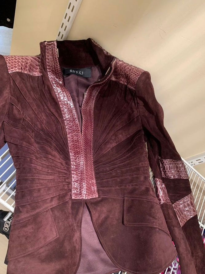 Gucci by Tom Ford S/S 2004 Python Suede Burgundy Jacket - S