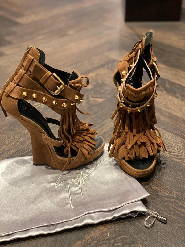 Giuseppe Zanotti Suede Fringe Wedge Heel - 37/38