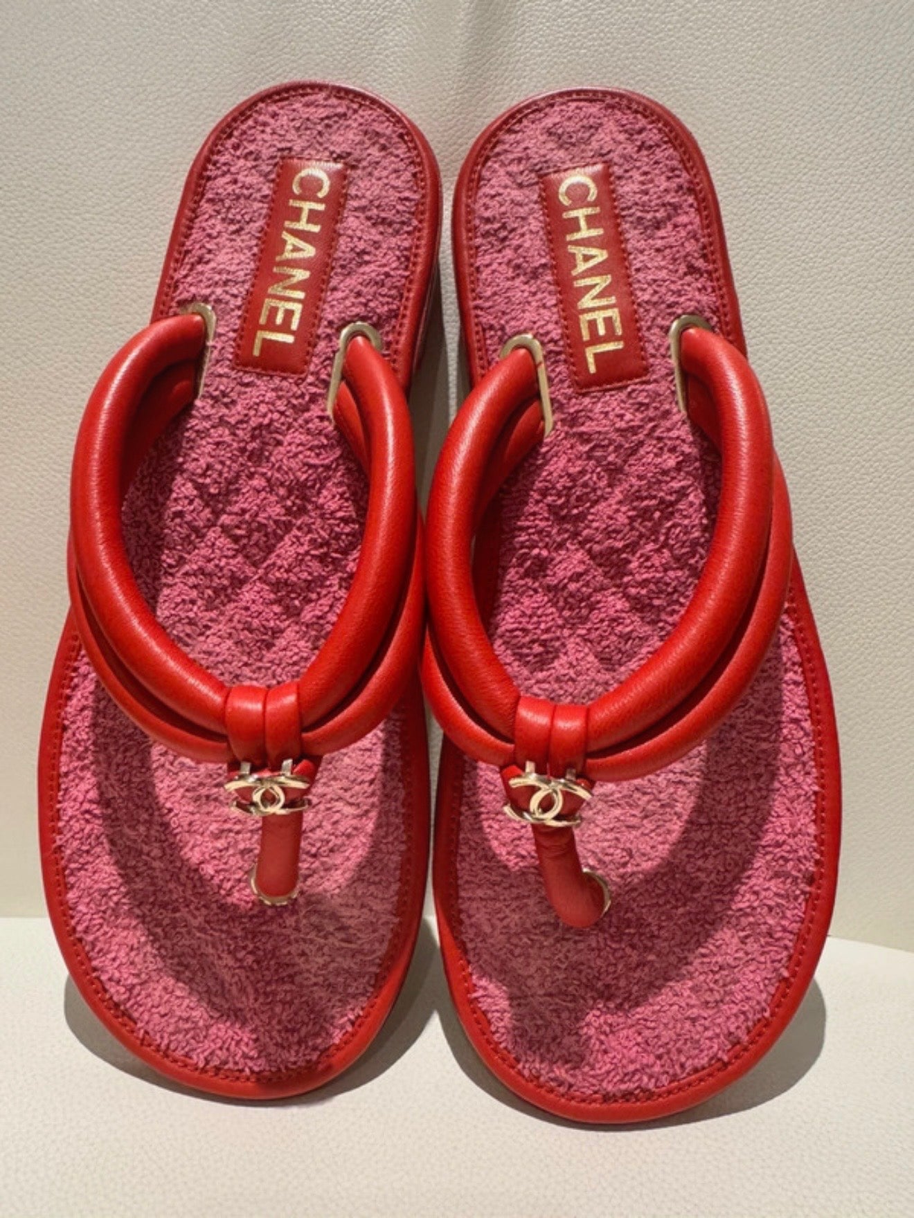 Chanel Terrycloth Flip Flop Sandals Pink - 39