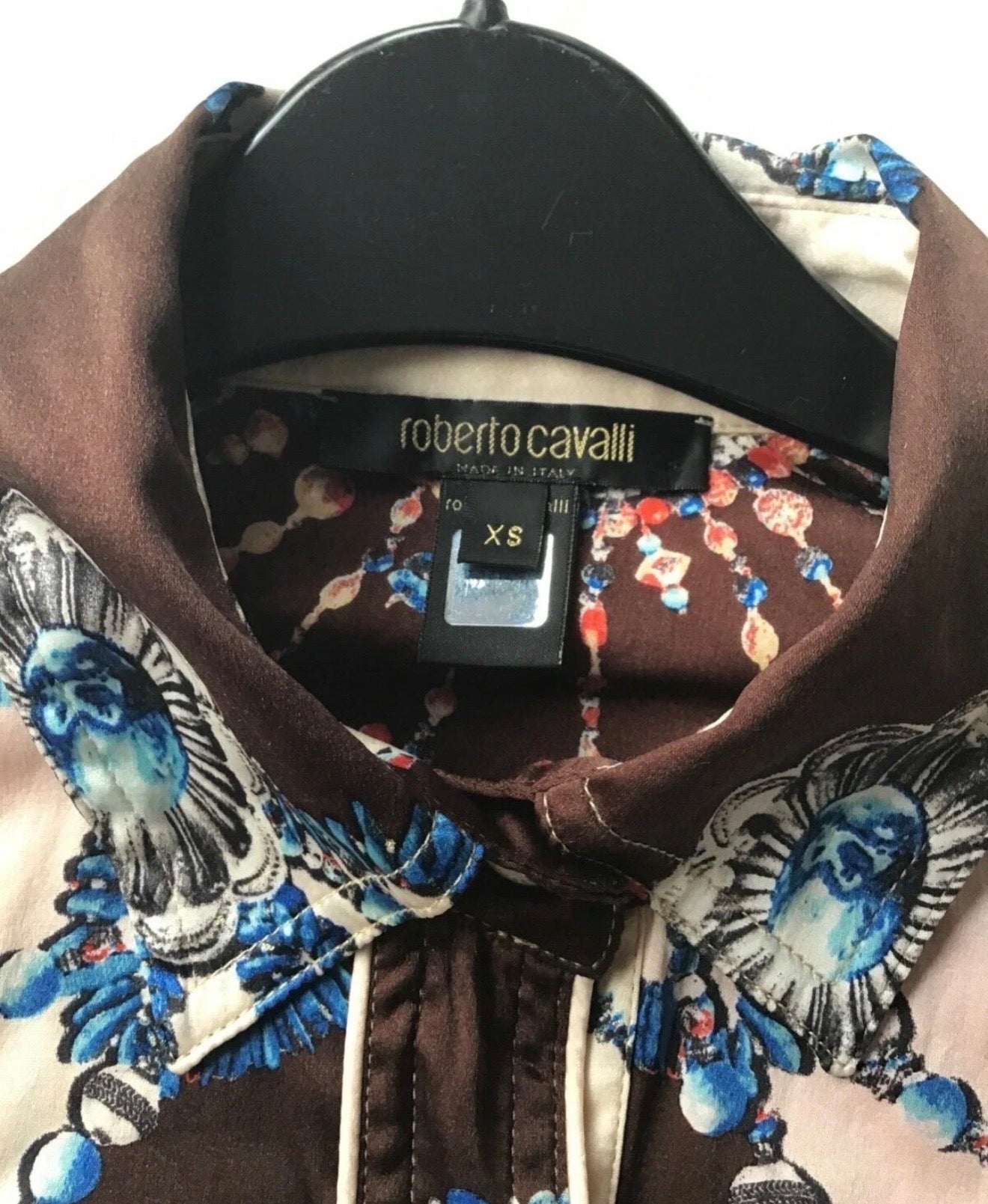 Roberto Cavalli Feather Print Satin Shirt Dress - XS
