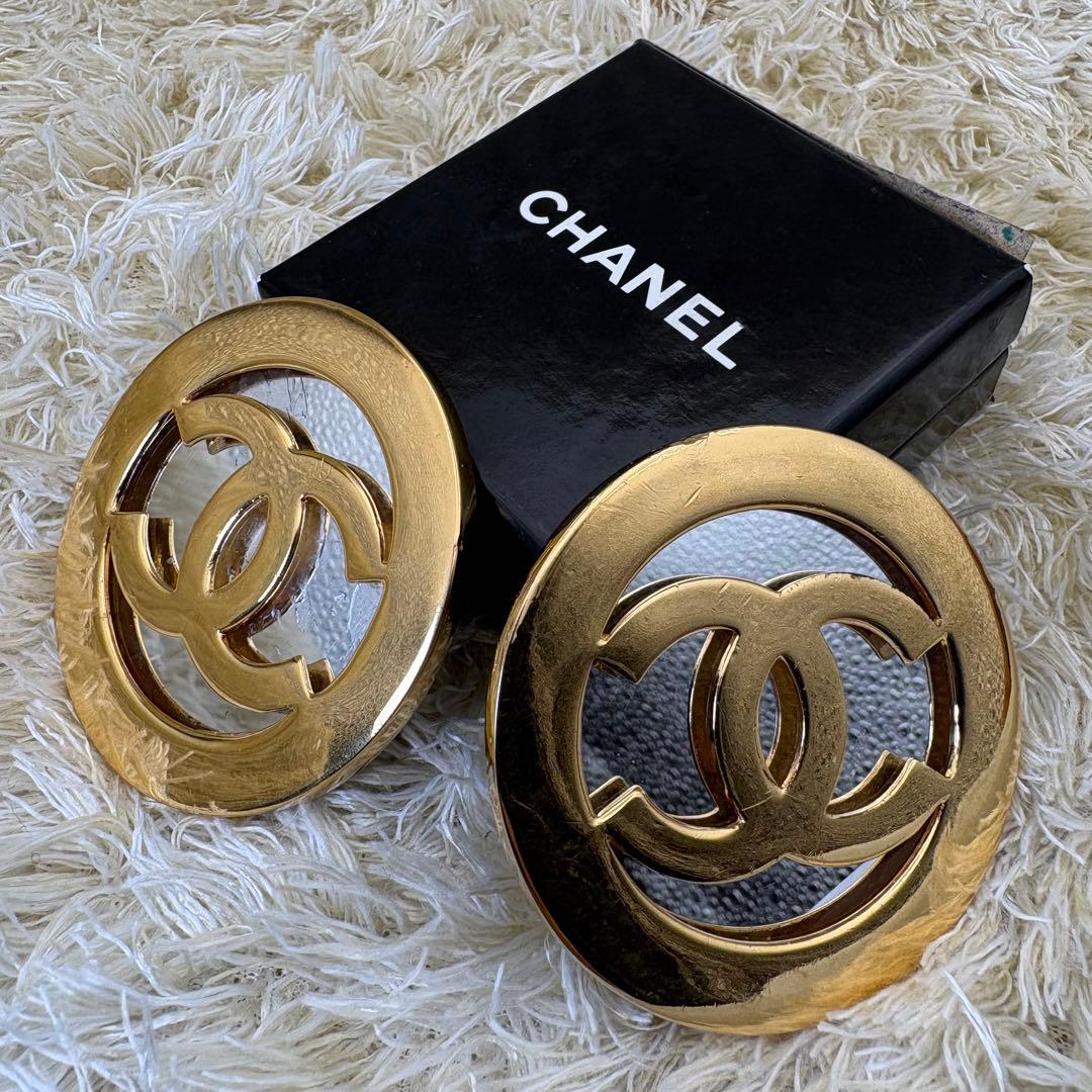 Chanel 1991 Gold Metal and Silver Mirror Oversize Earrings