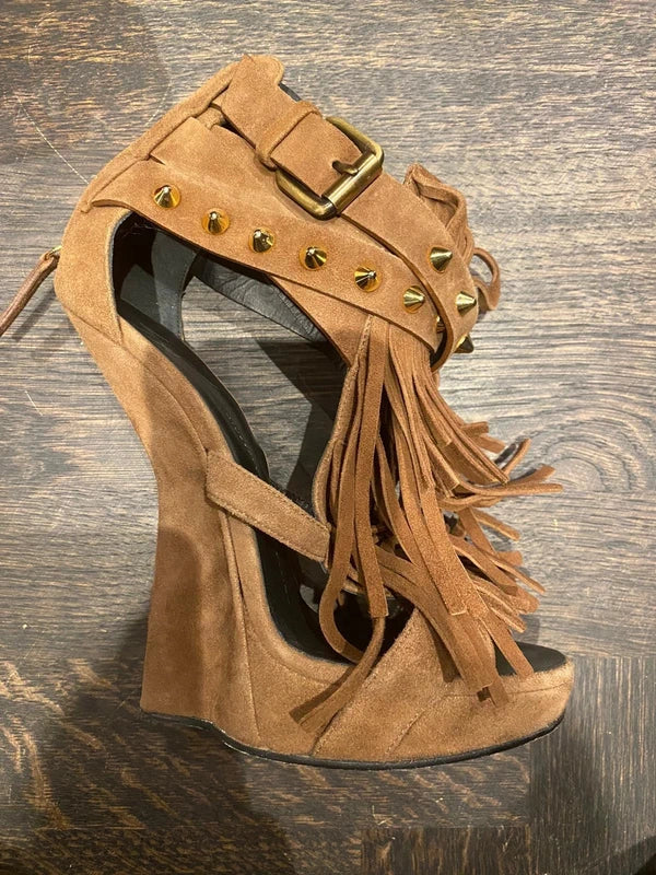 Giuseppe Zanotti Suede Fringe Wedge Heel - 37/38