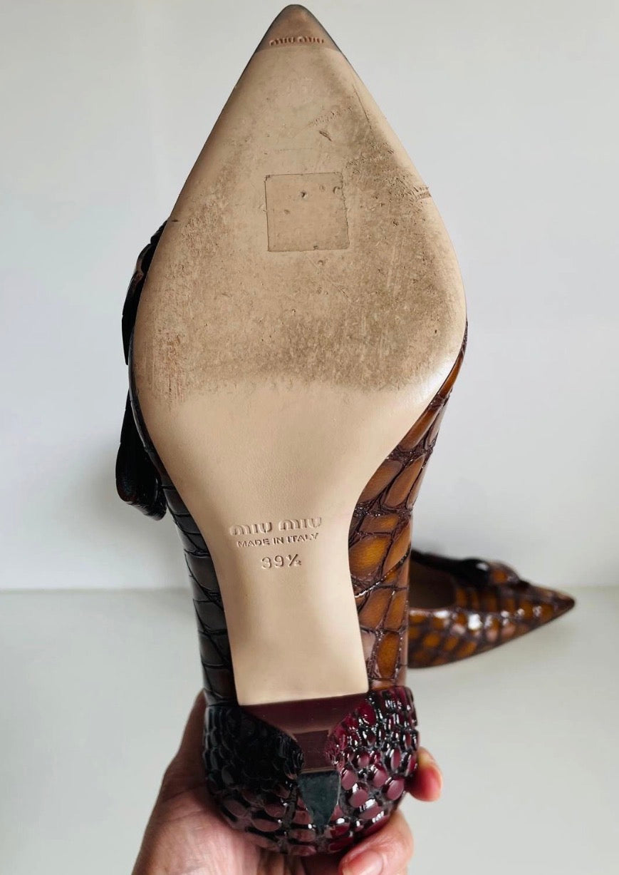 Miu Miu Crocodile Two Tone Bow Heels - 39.5