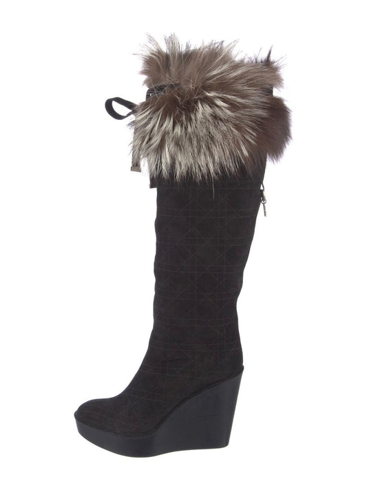 Dior Wedge Fox Fur Boots - 38