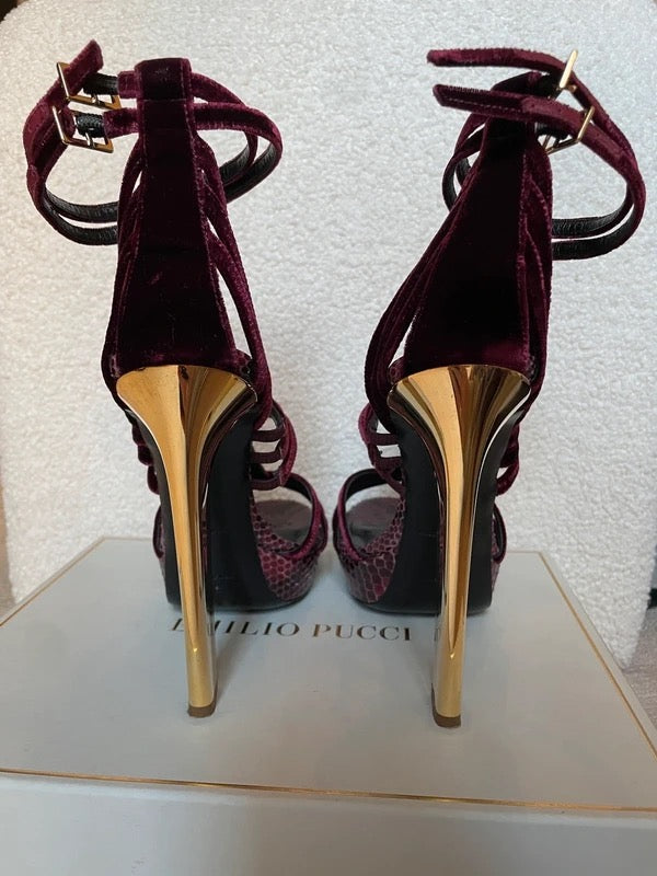Emilio Pucci Python and Suede Runway Heels - 38