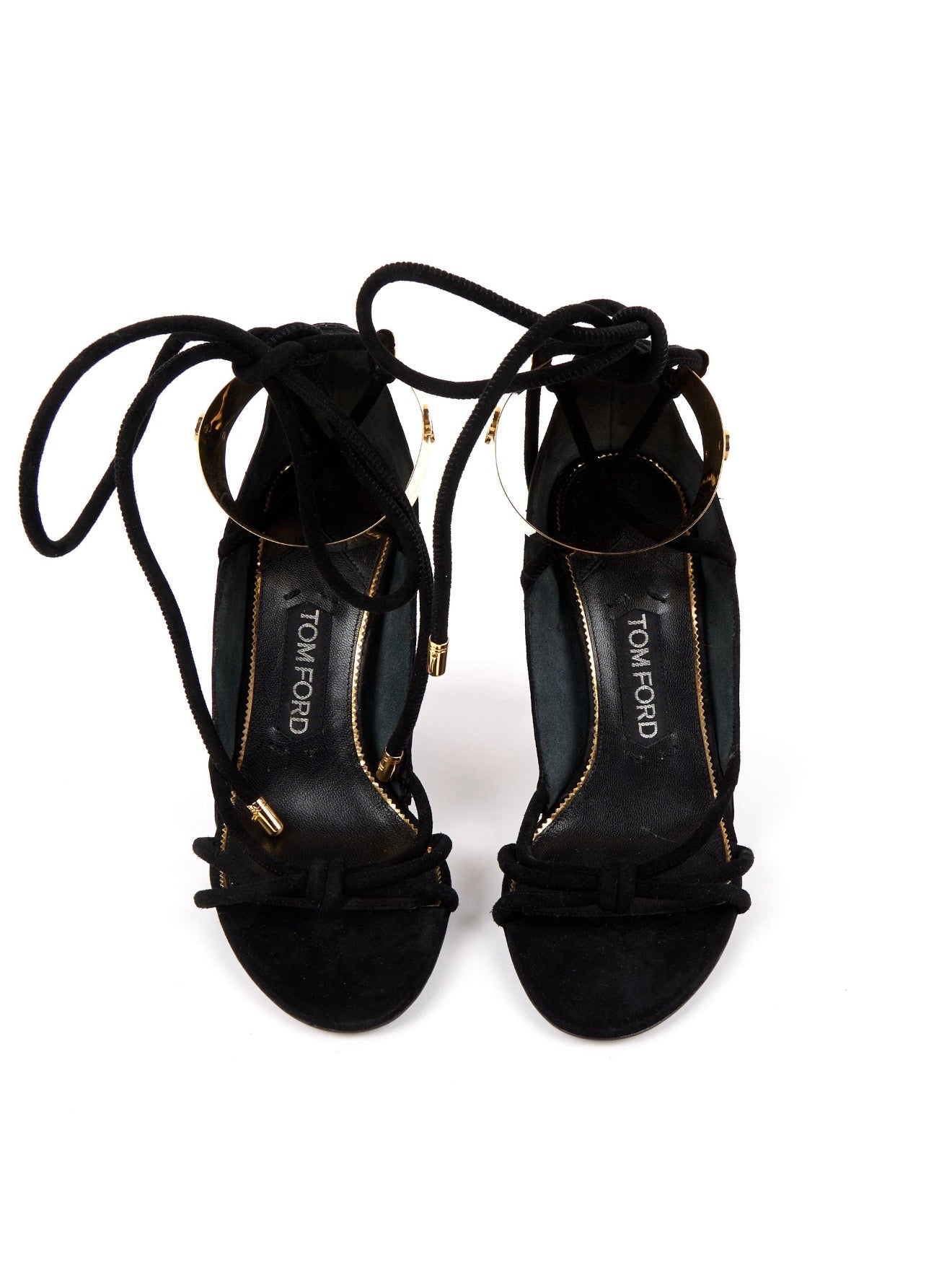 Tom Ford Gold Ankle Cuff Wedge Heels - 36