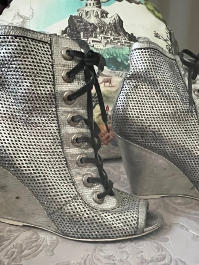 Chanel Silver Wedge Boots - 39