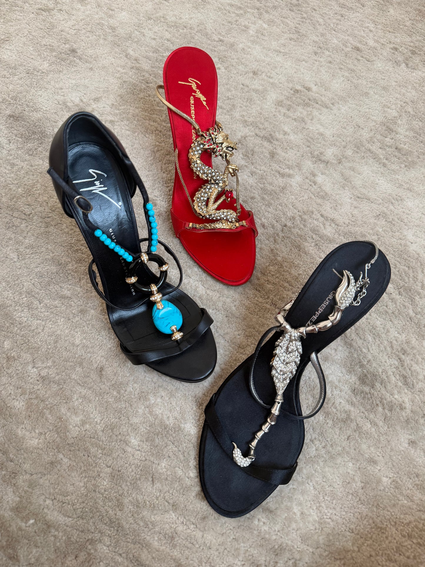 Giuseppe Zanotti Turquoise Shell Beaded Heels - 37/38