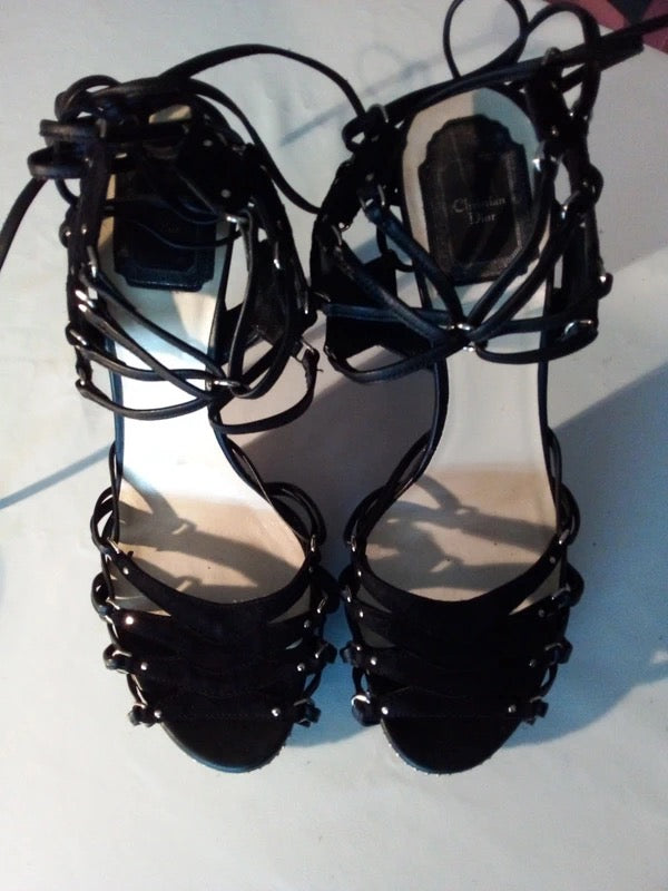 Dior Studded Lace Up Heels -  39/39.5