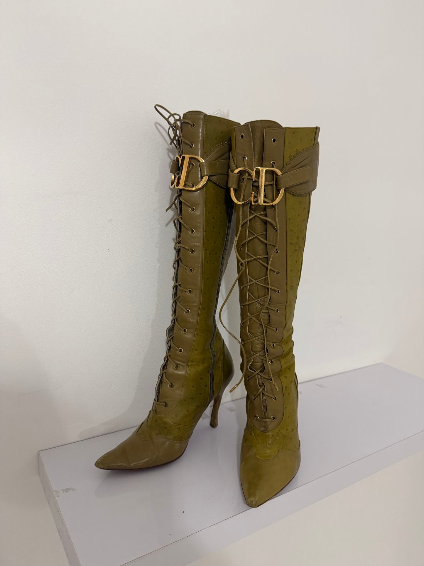 Dior Galliano Ostrich Leather CD Boots -  38