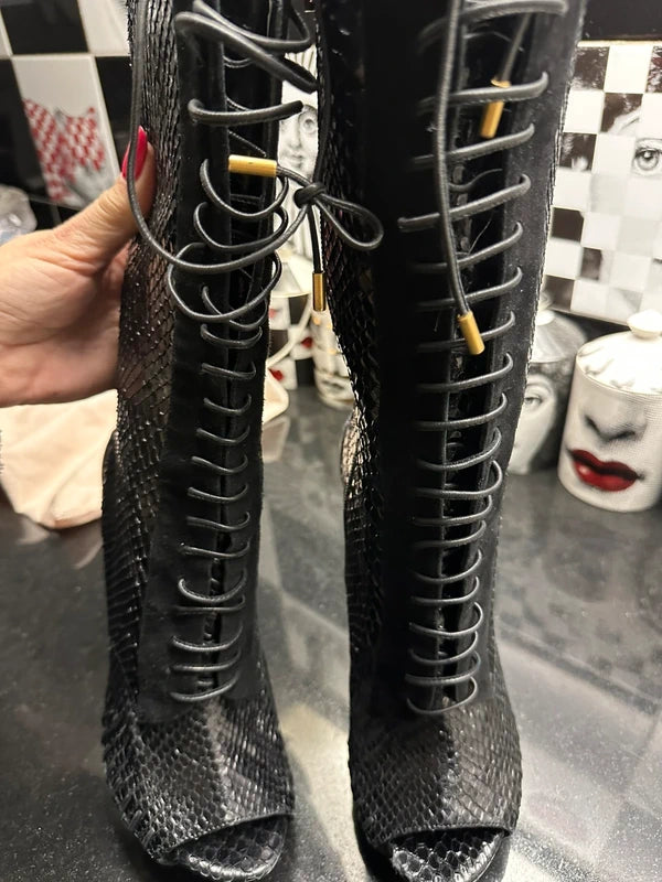 Versace 2015 Python Open Toe Boots - 40