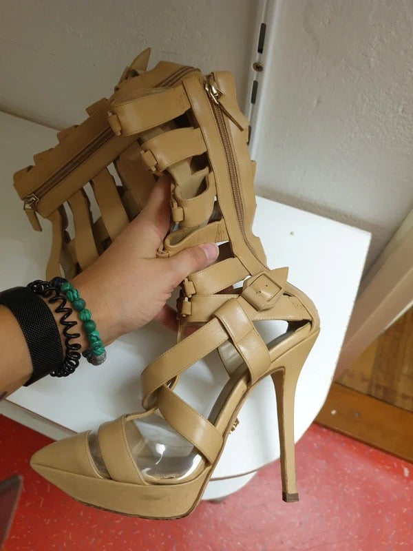 Versace T-Strap Below the Knee Gladiator Heels - 37.5 + 40
