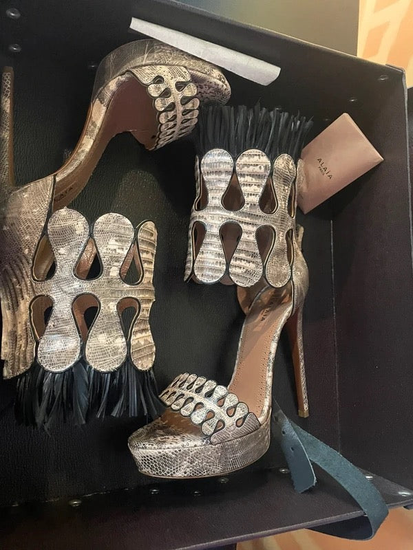 Alaia Lizard Skin Gladiator Heels - 37.5 + 38.5