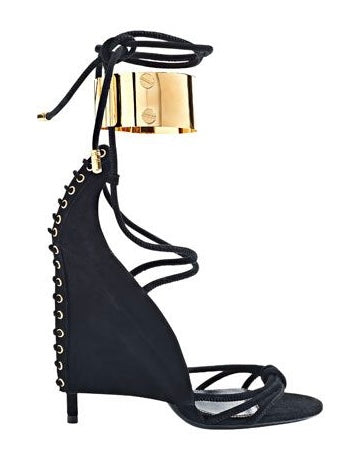 Tom Ford Gold Ankle Cuff Wedge Heels - 36