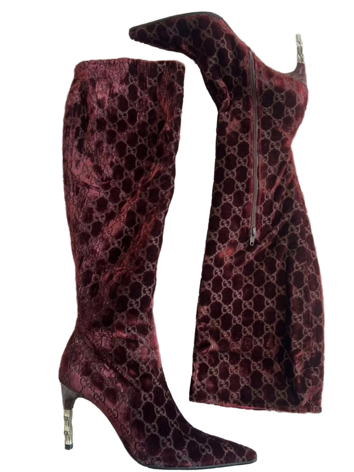 Gucci by Tom Ford Velvet Bamboo Heel Boots - 37