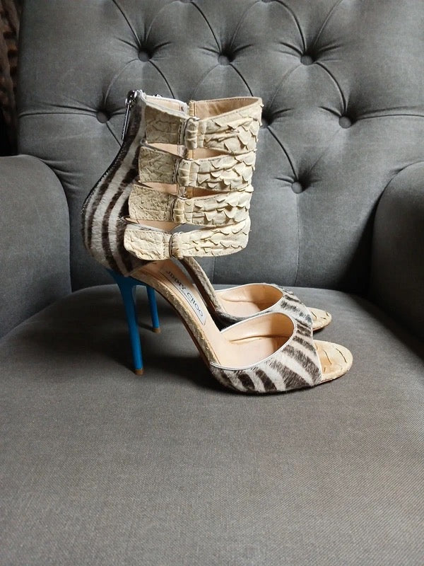 Jimmy Choo Python and Pony Hair Gladiator Heels - 37, 38.5 + 39
