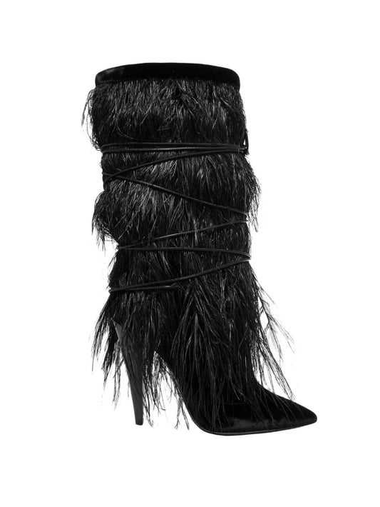 Saint Laurent Yeti Ostrich Feather Ankle Boot Brand New - 39