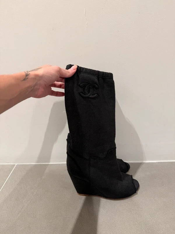 Chanel Open Toed Wedge Boots - 37