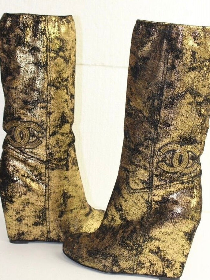 Chanel Metallic Wedge Boots - 38/38.5