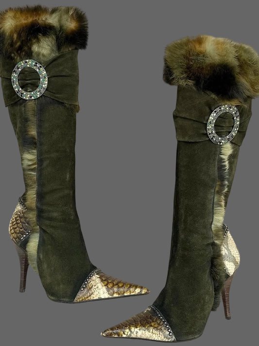 El Dante Fur and Croc Boots - 38