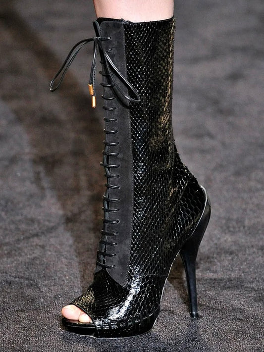 Versace 2015 Python Open Toe Boots - 40