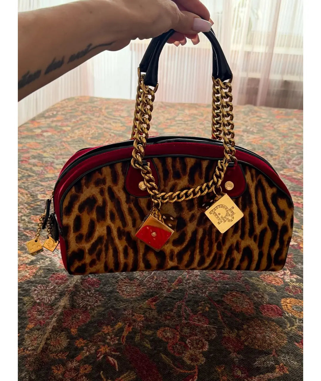 Dior Leopard Print Pony Hair Gambler Bag